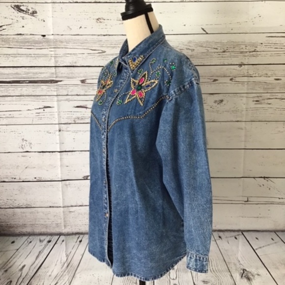 PRETTY BLEU Women shirt jacket casual VTG Sz Large - Picture 3 of 6